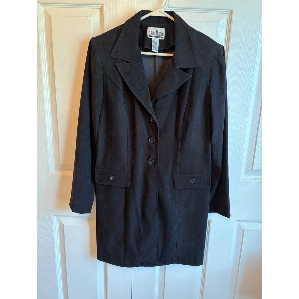 Sheri Martin New York Womens Black Faux Suede Longline Blazer Jacket Size 14